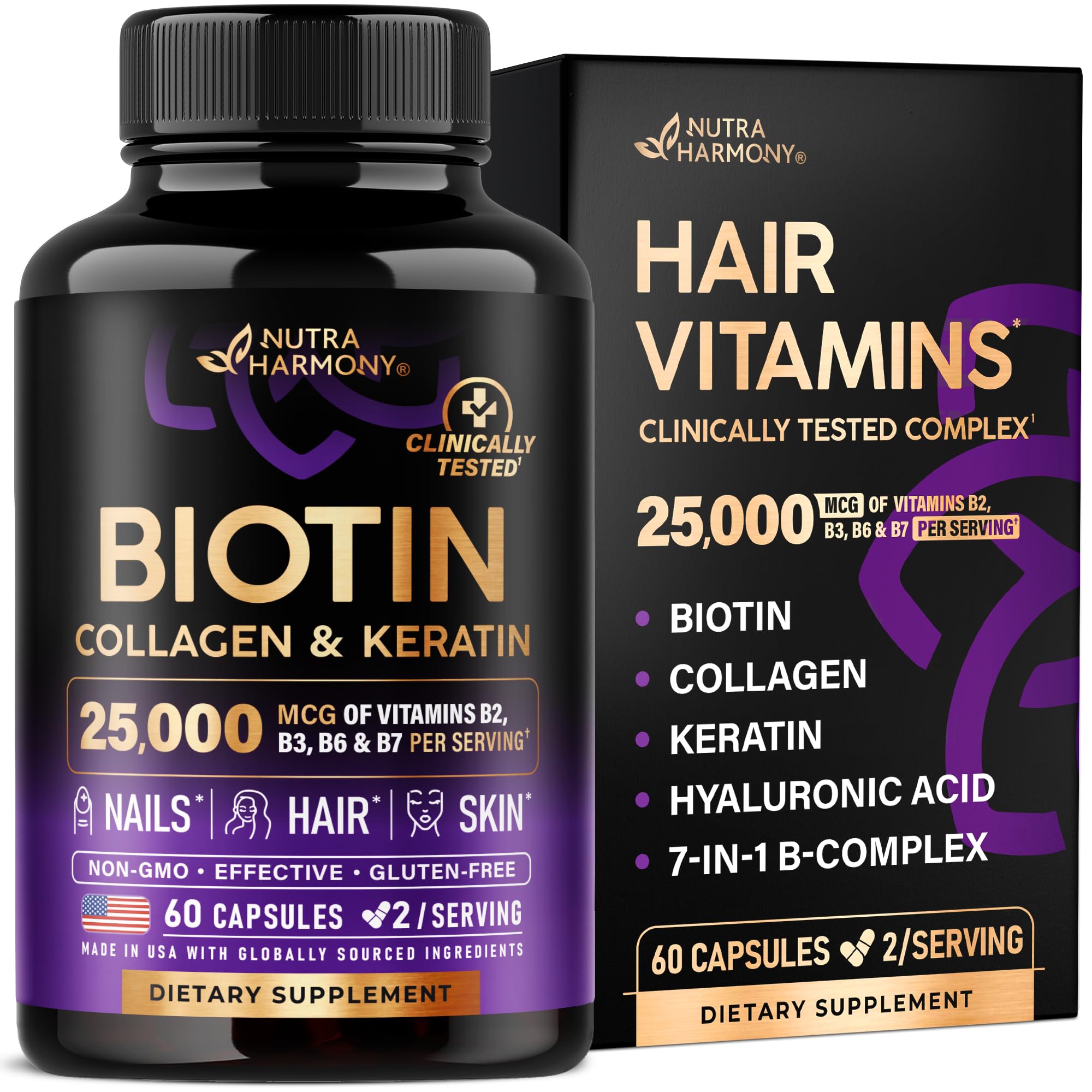 Biotin Collagen Hyaluronic Acid Keratin Hair Growth Support Supplement Boost hair